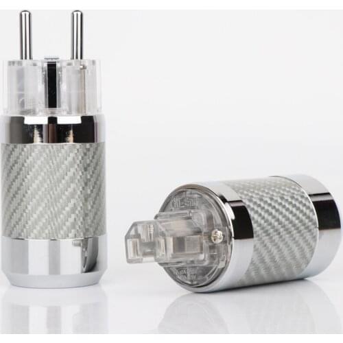 Hifi audio Silver Plated EU Schuko Power Plug IEC Female connector Carbon Fiber Metal Chassis Connector HI Eed