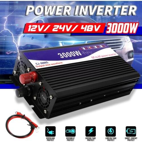3000W Inverter 12V/24V/48V to 220V LCD Display Pure Sine Wave Inverter Voltage Transformer Converter for Car Home Power Supply