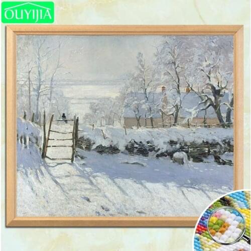 Claude Monet Famous Painting "The Magpie" 5D DIY Diamond Painting Full Square Diamond Embroidery Rhinestones Decoration Picture