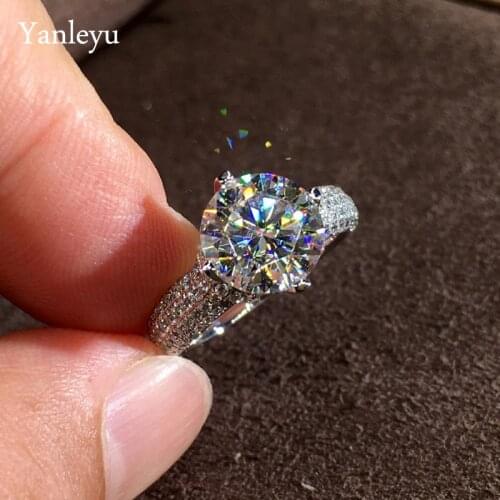 Yanleyu Dazzling Ring 925 Sterling Silver 2ct Round Monsanite Engagement Wedding Band Rings for Women Bridal Fine Jewelry PR387