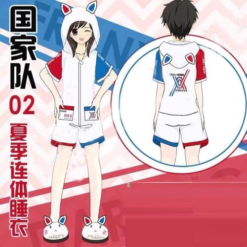 Anime 02 Zero Two Cosplay Costumes DARLING In The FRANXX Hooded Short Sleeve Pajamas Jumpsuit Halloween Costume For Women CS232