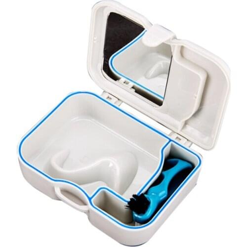 Slotted/Unslotted Denture Box With Mirror And Brush Dental Denture Waterproof Storage Box