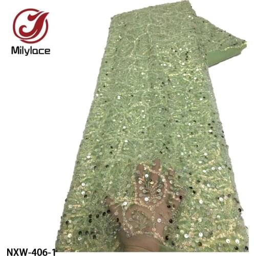 High Quality French Nigerian Sequins Net Lace Luxury Lace Heavy Bead Tube African Tulle Lace Fabric for Party Dress NXW-406