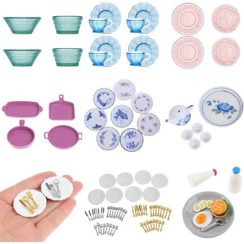 Doll House Mini Model Plate Kitchen Bowl Breakfast Burger Cake Egg Plate Steak Fruit Plate Furniture Accessories