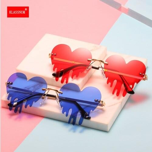 Fashion Heart Love Rimless Sunglasses Women 2021 New Tears Shape Steampunk Sunglasses Vintage Eyewear UV400 Decorative Eyeglass