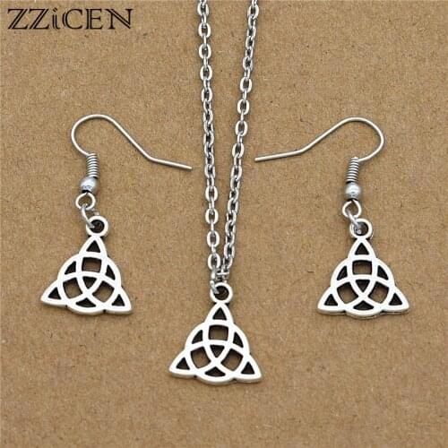 Fashion Irish Vintage Little Triangle Triquetra Symbol Pendant Celtics Trinity Knot Necklace Drop Earrings Jewelry Sets