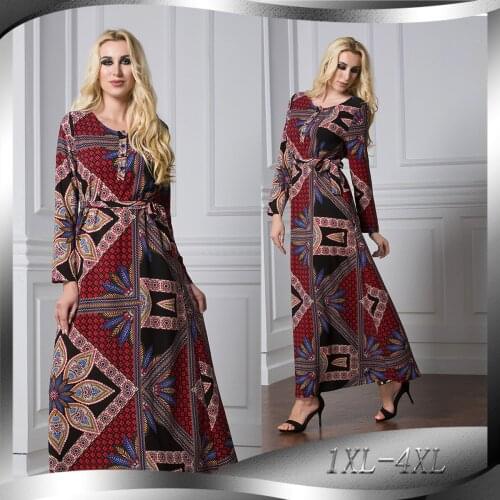 Muslim Arab Fashion Long Dress Loose plus Size Vintage Long Sleeve Robe long dresses for muslim women