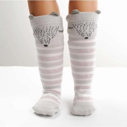 Girls socks Knee high infant Non-slip baby cotton socks Boys tube strip fox animal print knee high socks Girls leg warm clothing