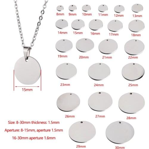 Fnixtar 20Pcs 8-30mm Round Disc Necklace Stainless Steel Sweater Chain Necklace 45mm Chain Pendant Necklace For Womens Jewelry