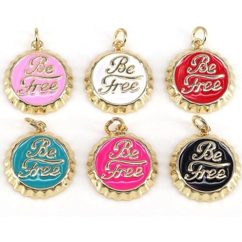 10Pcs Fashion Colorful Enamel Letter Beer Cover Necklace Pendant Gold Filled Soda Charm For Jewelry Making