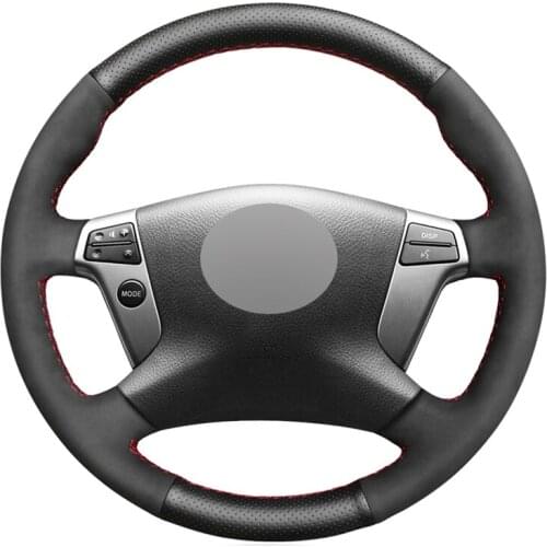 Hand-stitched Black Suede Artificial Leather No-slip Car Steering Wheel Cover for Toyota Avensis 2003-2007