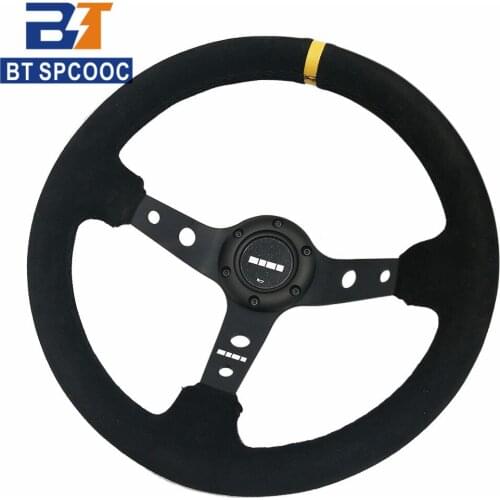 SPCOOC Refitting Racing 14 Inch 350mm Deep Concave Drift Steering Wheel / Suede Steering Wheel Sport With MO Logo