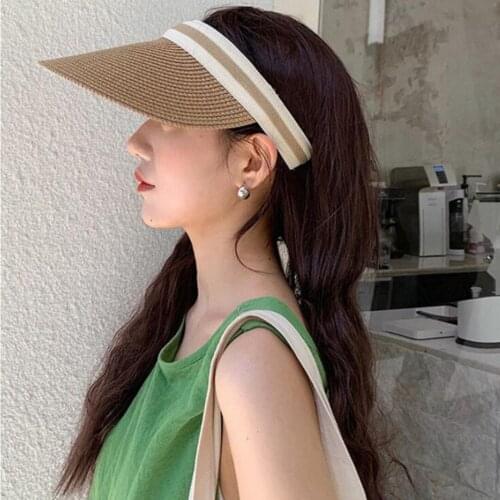 New Summer Empty Top Suncap Beach Hat Wide Brim Women Sun Hat Fashion Casual Straw Cap Visors Casqute