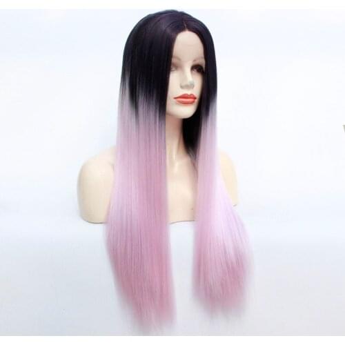 Ombre Light Pink Lace Front Wig Long Straight Synthetic Wigs Heat Resistant Full Wigs,Pink Natural Cosplay Wig Party Hair