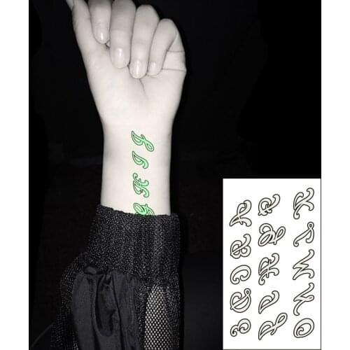 Waterproof Temporary Luminous Tattoo Sticker Letter of The Alphabet A To O Bright Flash Tatoo Fake Tatto for Kids Women Men