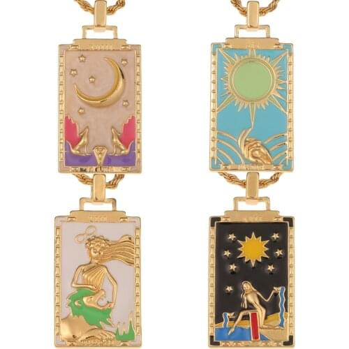 2021 Gothic Tarot Card Esotericism Charms Necklace Star Moon Sun Amulet Necklaces For Women Men Birthday Jewelry Gift