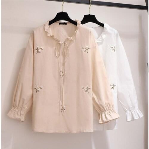 2020 Oversize Spring Summer Women Long-sleeved Shirt Embroidery Blouse Loose Office clothing Plus size XXL-6XL Casual Tops G1001