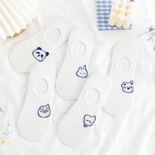 Women Socks White Cute Bear Cotton low Tube Female Socks Cartoon Lolita Sock Cute Sweet Campus Style Casual Ankle Soks slipper