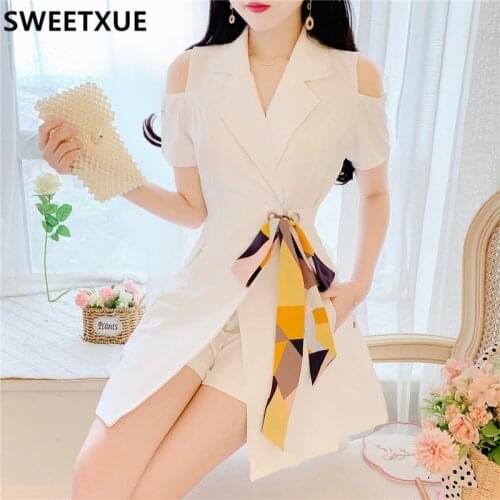 SWEETXUE Fashion Two Pieces Sets Women Elegant 2021 Summer Suit Dress + Pocket Mini Shorts Suits OL Female Outfits Korean Lady