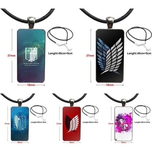 For Women Choker Glass Pendant Necklace Handmade Half Pendant Rectangle Necklace Anime Attack On Titan Survey Corps Wings
