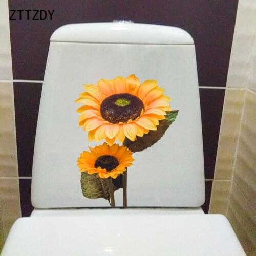 ZTTZDY 17.8*22.7CM Blooming Sunflower Creative Toilet Sticker Kids Room Decoration Wall Decal T2-0691