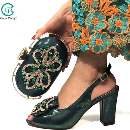 2020 New Arrival Fashion Italian design Shoes with Matching Bag for Women Wedding Shoes and Bag Set Decorated with Rhinestone