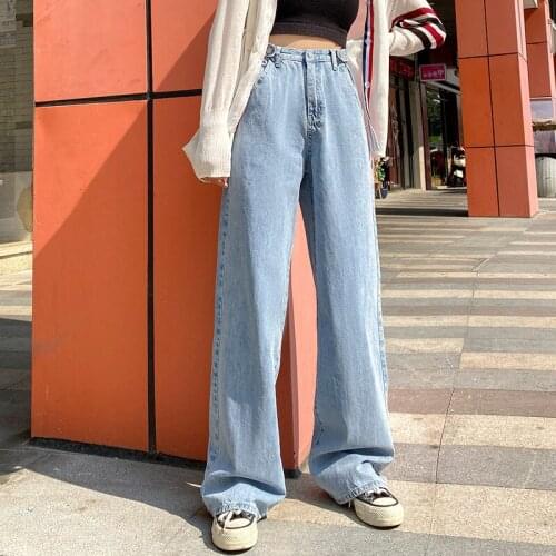 2021 Fashion Blue Women Casual Jeans High Waist Wide Leg Denim Pants Vintage Streetwear Loose Quality Harajuku Straight Pants