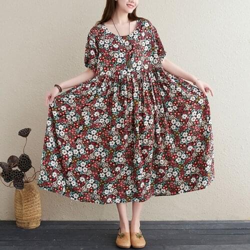 2021 Plus Size Summer Dress Women Vintage Fashion Beach Style Holiday Maxi Dress Robe Female Casual Loose Boho Sundress 4XL 5XL