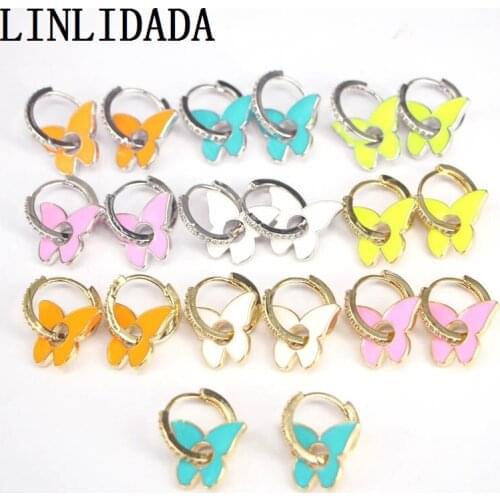 5 Pairs, New Fashion Butterfly Shaped Drop-Earrings Engagement Enamel Dangle Earrings Gold Color Jewelry Gift
