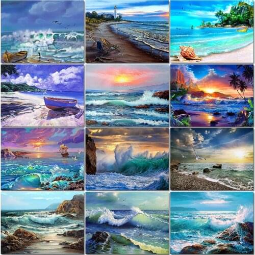 5D Diy Diamond Painting Landscape Sea Diamond Embroidery Seaside Scenery Cross Stitch Mosaic Craft Handmade Gift Home Decoration