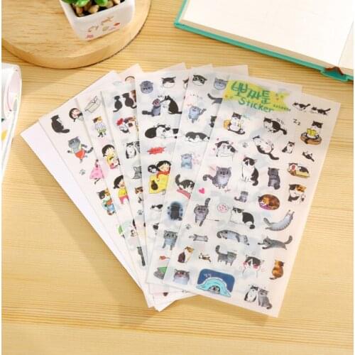 6pcs/lot Cute Funny Cat PVC Stickers For DIY Albums Diary Decoration Cartoon Scrapbooking Kawaii School Office Stationery