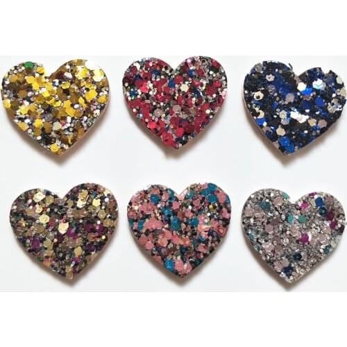 60pcs 3.5cm Glitter Heart Padded Appliques For Clothes Sewing Supplies DIY Hair Bow Decoration,Gril Hair Accessories
