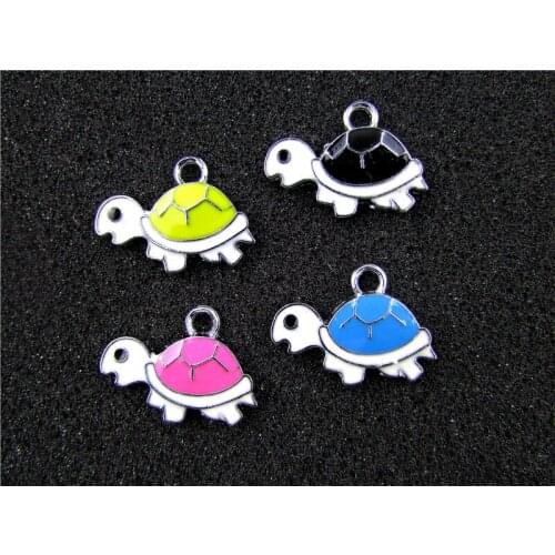 AE782 Mix Color 20Pcs Alloy Metal Enamel Tortoise Charms Pendant 23x17mm
