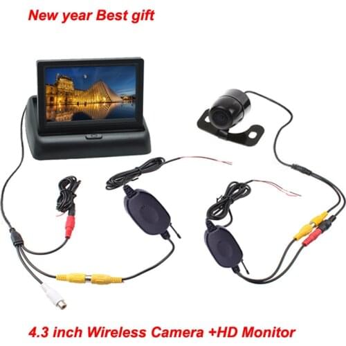 Promotion Car Rearview Backup Camera System Wireless Waterproof Reversing Camera + 4.3" TFT LCD Monitor with two video in HD