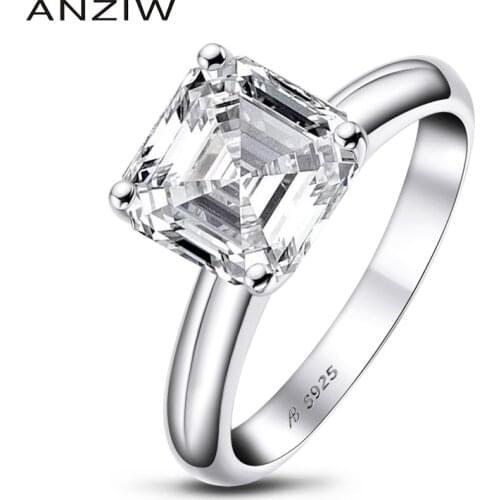 ANZIW 3 Carats Asscher Cut Engagement Ring for Women Sterling Silver 925 Sona Simulated Diamond Anniversary Solitaire Ring