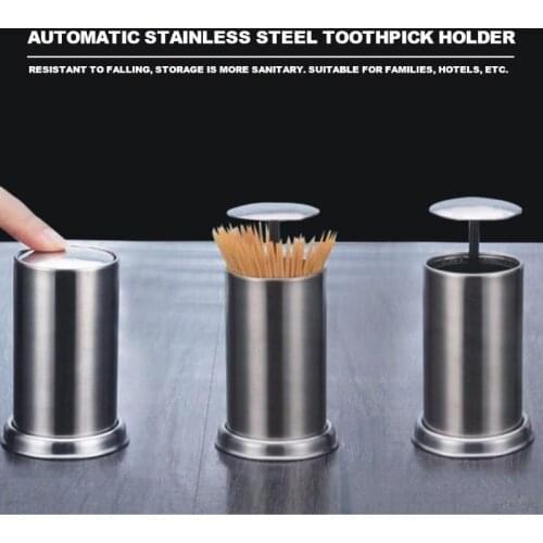 Automatic Stainless Steel Toothpick Holders Hotel Restaurant Cotton Swab Box Storage Containers Barrels Kitchen Bar Table Decor
