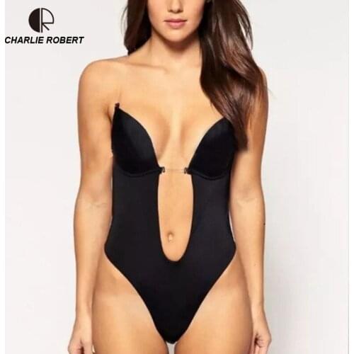 CR Bodysuits With One Piece Seamless Invisible Bra Push Up Butt Lifter Shaper Backless Black Corset Slimming Shapewear AC089