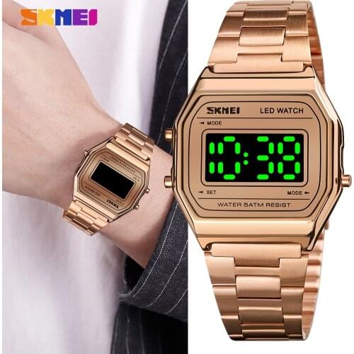 SKMEI Electronic LED Light Men Watch Digital Waterproof Stainless Steel Strap Clock Fashion Luxury WristWatch Relogio Feminino