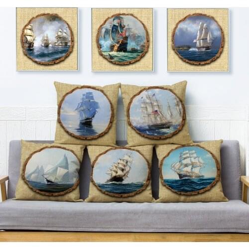 Medieval Vintage Nordic Viking Ship Pattern Cushion Cover Linen Pillow Covers 45*45cm Pillows Case Home Decoration Pillowcase