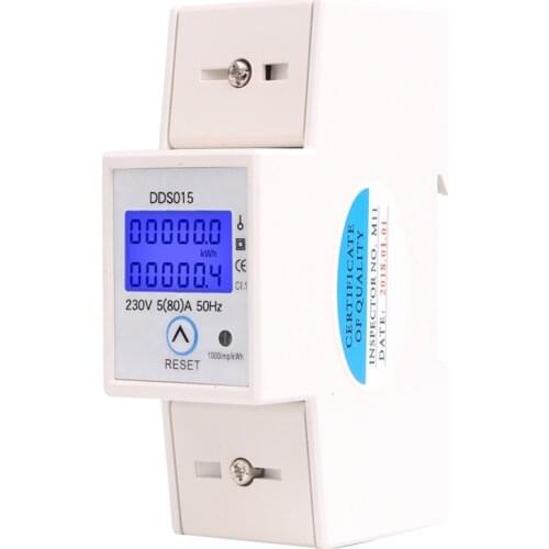 DDS015 230V kwh Meter Digital Electric Meter Single Phase LCD Double Display with Reset Power Consumption Meter 2P DIN Rail