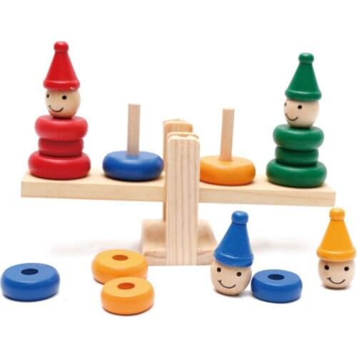 Wooden Clown Rainbow Stacker Toy Seesaw Balance Scale Board Balancing Game Kids Early Education Toy For Children