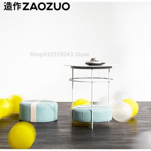 Dessert Side Table Simple Tea Table With Extractable Cushions Living Room Small Coffee Table Round Multifunctional Table