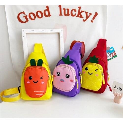 Cute Childrens Nylon Chest Bag Cartoon Carrot Boys Girls Small Shoulder Messenger Bags Cartoon Fruit Baby Kids Purse Handbags
