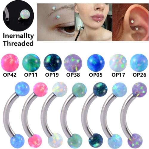 1PCS 16G Surgical Steel Opal Ball Eyebrow Lip Ring Tragus Cartilage Earring Curved Barbell Piercing Jewelry