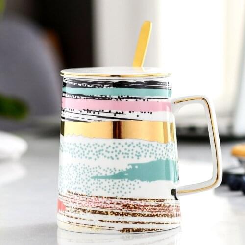 NS Nordic ceramic cup coffee cup custom cup with lid spoon gift box creative mug simple water cup