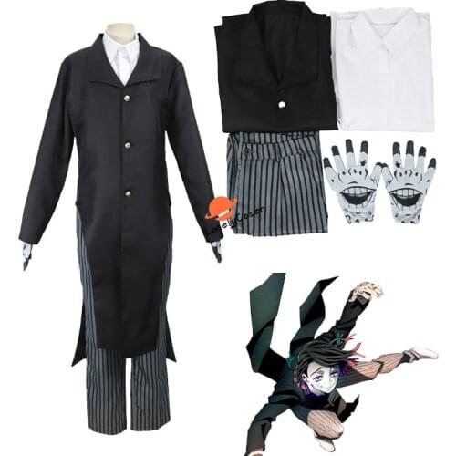 Anime Demon Slayer Cosplay Costume Kimetsu no Yaiba Enmu Coat Shirt Pants Gloves Halloween Christmas Party Black Uniform Men