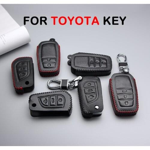 Leather Car Key Case Fob Cover For Toyota CHR Yaris Prius Vitz Avensis Aygo Prado Camry 40 70 RAV4 Corolla Key Ring Accessories
