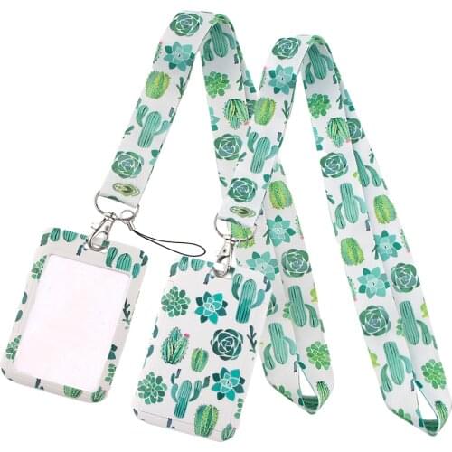 LT413 Green Cactus Neck Strap Lanyards Keychain Holder ID Card Pass Hang Rope Lariat Lanyard Key Ring Gifts Accessories