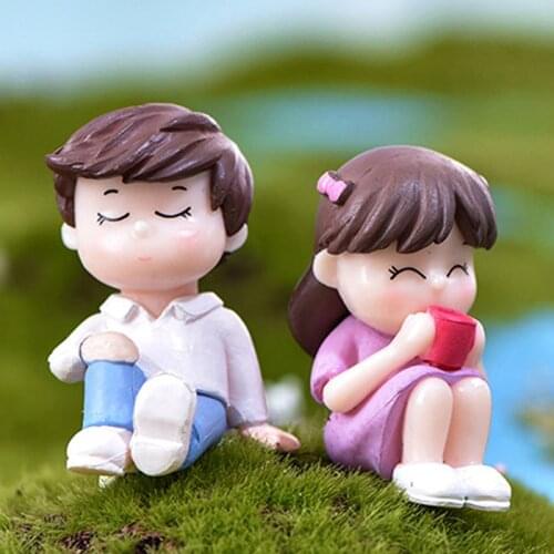 2pcs/set Mini Boy Girl Model Figurines Wedding Doll Miniatures Couple Home Garden Decoration Girl Toy DIY Accessories Gift
