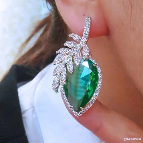 Missvikki High Quality Luxury Statement Drop Earring Women Clear Green Yellow Mirco CZ Paved Cubic Zircon Bridal Wedding Jewelry